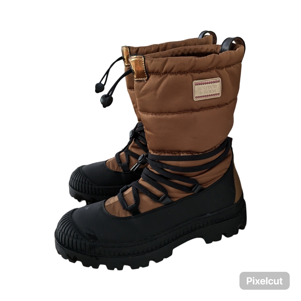 Scotch & Soda Rugged Chic Winter Snow Boots Bungee Lace  Quilted sz 38